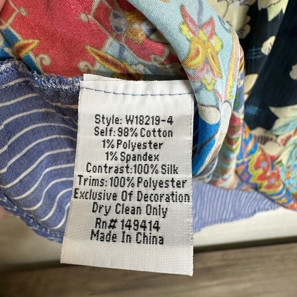 Johnny Was Workshop Boho Peasant Blouse XS Striped Floral Silk Contrast - Picture 8 of 8